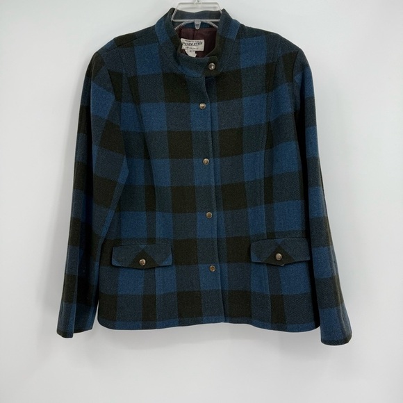 Vintage Pendleton Women’s Blue Black Plaid Virgin Wool/lambswool Jacket Size XL - Picture 10 of 10